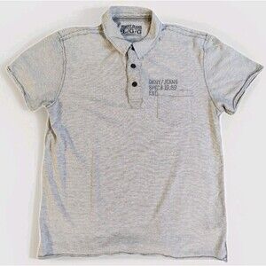 DKNY Men's Polo Large Collared Striped Gray Shirt Est 1989 NYC Soft Comfort